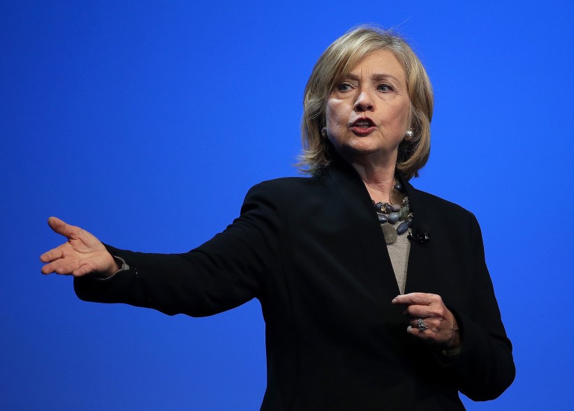 SAN FRANCISCO, CA - OCTOBER 14: Former U.S. Secretary of State Hillary Clinton delivers a keynote address during the 2014 DreamForce conference on October 14, 2014 in San Francisco, California. The annual Dreamforce conference runs through October 16. (Photo by Justin Sullivan/Getty Images)