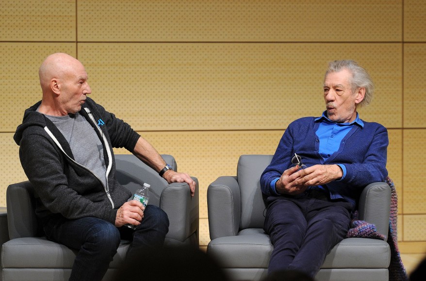 NEW YORK, NY - JANUARY 28: Patrick Stewart and Ian McKellen speak at John L. Tishman Auditorium at University Center on January 28, 2014 in New York City. (Photo by Ilya S. Savenok/Getty Images for SAG Foundation)