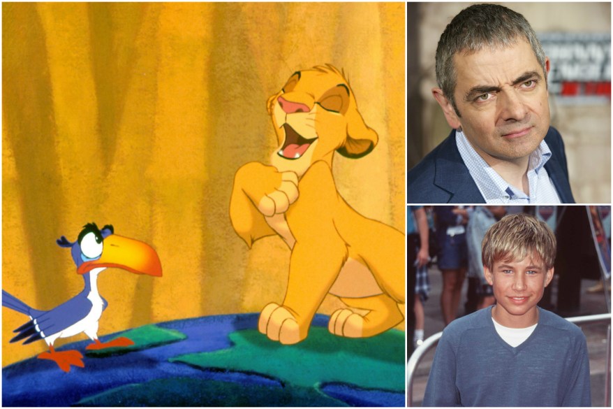 The ever-uptight Zazu was voiced by Mr. Bean himself, Rowan Atkinson. His charge, young Simba, was tween heartthrob Jonathan Taylor Thomas.