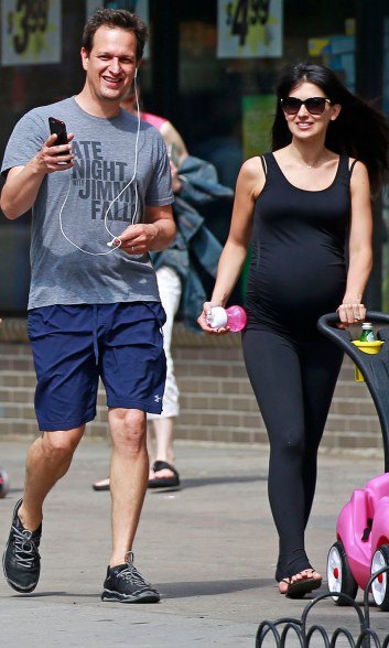 Josh Charles runs into Hilaria Baldwin in New York on Sunday.