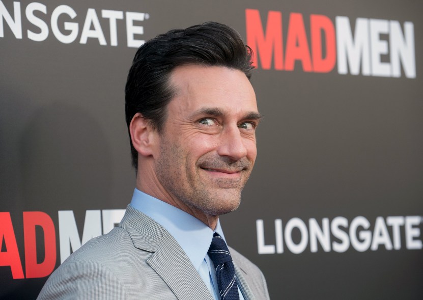 Jon Hamm gets silly on the red carpet at the "'Mad Men': Live Read Series Finale" in Los Angeles on Sunday.