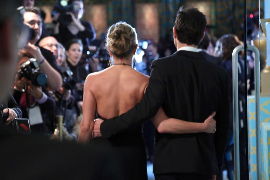 Looking back: Aniston and Theroux attend the official Golden Globes afterparty on Jan. 11.