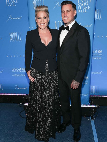 Pink and Carey Hart arrive at the UNICEF Snowflake Ball in New York on Tuesday.