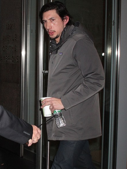 Adam Driver leaves "The Howard Stern Show" studios in New York on Tuesday.