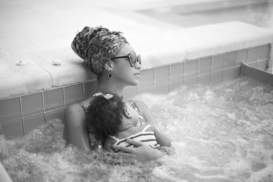 In the hot tub with mom on June 7, 2014