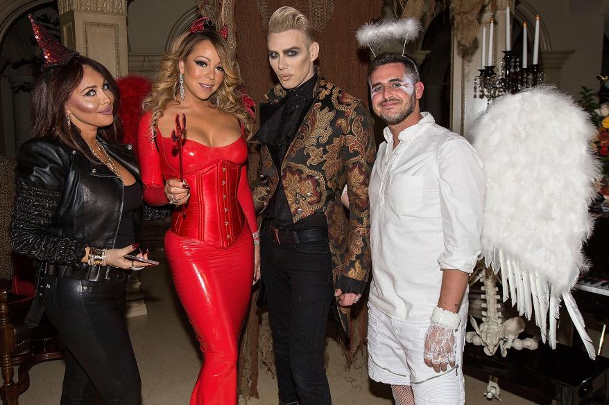 LOS ANGELES, CA - OCTOBER 22: (L-R) Stella Bulochnikov, Mariah Carey, Kristofer Buckle, and Brett Ruttenberg attend Mariah Carey's Halloween Party on October 22, 2016 in Los Angeles, California. (Photo by FilmMagic/FilmMagic)