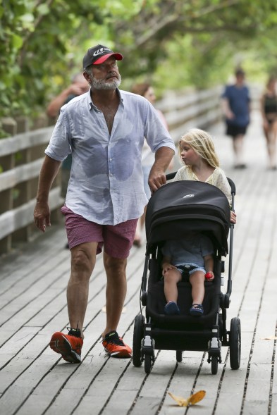 Kelsey Grammer seen on a stroll in Miami Beach with his son Kelsey Gabriel Elias and his daughter Faith Evangeline Elisa