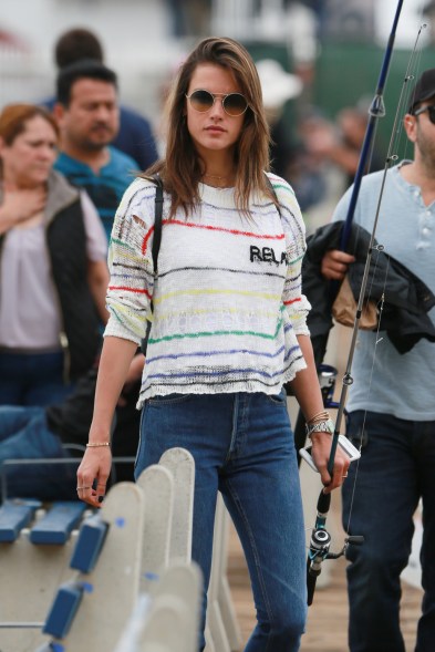 Angler Ambrosio! Super model Alessandra Ambrosio goes for a spot of sea fishing at the Malibu pier with husband Jamie Mazur and their children Anja and Noah on the Memorial Day weekend