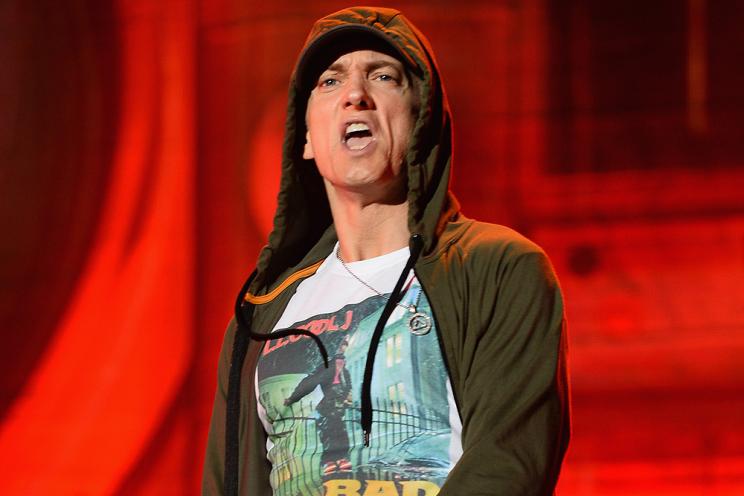 CHICAGO, IL - AUGUST 01: Eminem performs at Samsung Galaxy stage during 2014 Lollapalooza Day One at Grant Park on August 1, 2014 in Chicago, Illinois. (Photo by Theo Wargo/Getty Images)