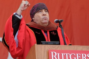 PISCATAWAY, NJ - MAY 14: Musician,actor, producer and human rights activist Steven Van Zandt is presented the Honorary Doctor of Fine Arts and gives the Rutgers Commencement speech at 2017 Rutgers University Commencement at High Point Solutions Stadium on May 14, 2017 in Piscataway, New Jersey. (Photo by Bobby Bank/WireImage)