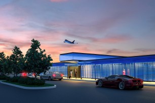 This undated artist rendering provided by The Private Suite at LAX shows the private arrival area at a new $22-million facility catering to celebrities and others who want to pay a premium for privacy as they depart from or arrive at Los Angeles International Airport. The facility called the Private Suite opened Monday, May 15, 2017, and offers an exclusive entrance, one-on-one security screening and plush lounges. (The Private Suite at LAX via AP)