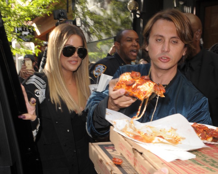 Kim Kardashian, Khloé Kardashian and Jonathan Cheban go for a Pizza Slice in NYC