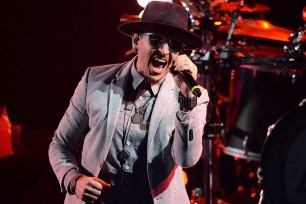 BURBANK, CA - MAY 22: Singer Chester Bennington of Linkin Park performs onstage during the band's "One More Light" album release party at the iHeartRadio Theater on May 22, 2017 in Burbank, California. (Photo by Scott Dudelson/WireImage)