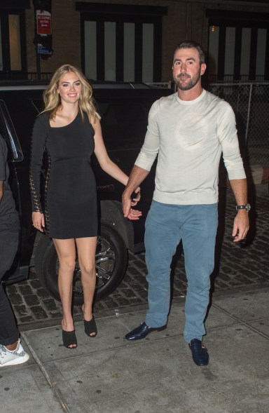 Kate Upton and fiance Justin go for dinner at Catch restaurant in New York