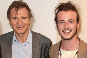 LONDON, ENGLAND - JUNE 02: Liam Neeson (L) and son Micheal Neeson attend the Maison Mais Non launch party as Micheal Neeson launches fashion gallery in Soho on June 2, 2015 in London, England. (Photo by David M. Benett/Getty Images for Maison Mais Non)