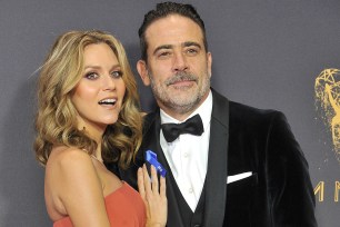 LOS ANGELES, CA - SEPTEMBER 17: Hilarie Burton and Jeffrey Dean Morgan arrive at the 69th Annual Primetime Emmy Awards at Microsoft Theater on September 17, 2017 in Los Angeles, California. (Photo by Gregg DeGuire/Getty Images)