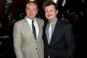LOS ANGELES, CA - FEBRUARY 13: Executive producer/actor Kevin Spacey (L) and writer Beau Willimon arrives at the special screening of Netflix's "House of Cards" Season 2 at the Directors Guild Of America on February 13, 2014 in Los Angeles, California. (Photo by Kevin Winter/Getty Images)