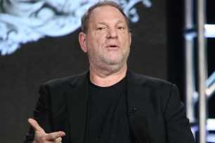 PASADENA, CA - JANUARY 06: Executive producer Harvey Weinstein speaks onstage during War and Peace panel as part of the A+E Network portion of This is Cable 2016 Television Critics Association Press Tour at Langham Hotel on January 6, 2016 in Pasadena, California. (Photo by Frederick M. Brown/Getty Images)