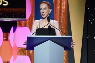 BEVERLY HILLS, CA - FEBRUARY 11: Comedian Kathy Griffin speaks onstage during the 2018 Writers Guild Awards L.A. Ceremony at The Beverly Hilton Hotel on February 11, 2018 in Beverly Hills, California. (Photo by Alberto E. Rodriguez/Getty Images for 2018 Writers Guild Awards L.A. Ceremony )