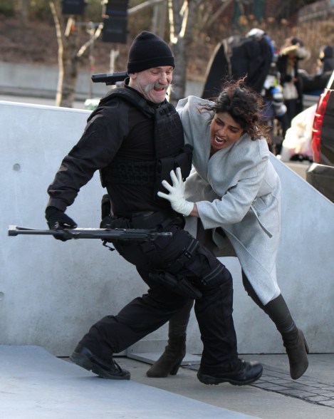 Priyanka Chopra wrestles down with a gunman at the “Quantico” set in Brooklyn