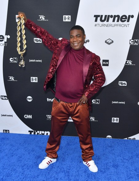 Tracy Morgan shows off his chain at the Turner Upfront.