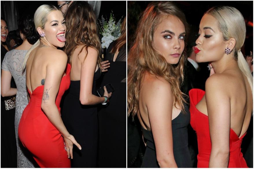 Rita Ora and Cara Delevingne at the Weinstein Company Golden Globes party in January 2015