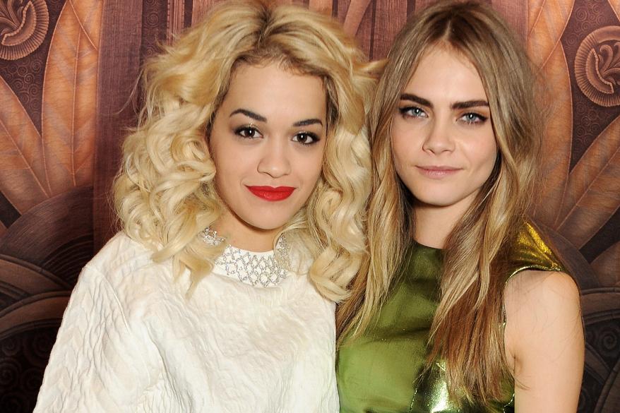 Rita Ora and Cara Delevingne, winner of the Best Model award, pose at the British Fashion Awards 2012 at The Savoy Theatre on November 27, 2012