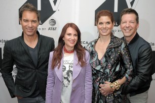 Eric McCormack, Megan Mullally, Debra Messing and Sean Hayes at a "Will & Grace" sneak peek event at the 2017 Tribeca TV Festival