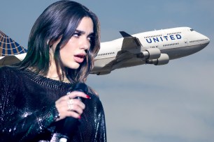 Dua Lipa and a United Airlines plane