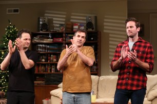 Josh Charles, Paul Schneider and Armie Hammer during the Broadway opening night curtain call for "Straight White Men"
