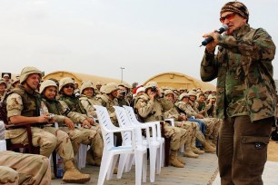 Robin Williams entertains troops in Baghdad in 2003.