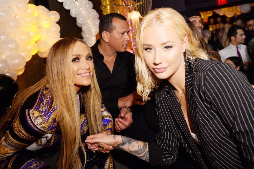 Jennifer Lopez and Iggy Azalea attend Jennifer Lopez's MTV VMA's Vanguard Award Celebration.