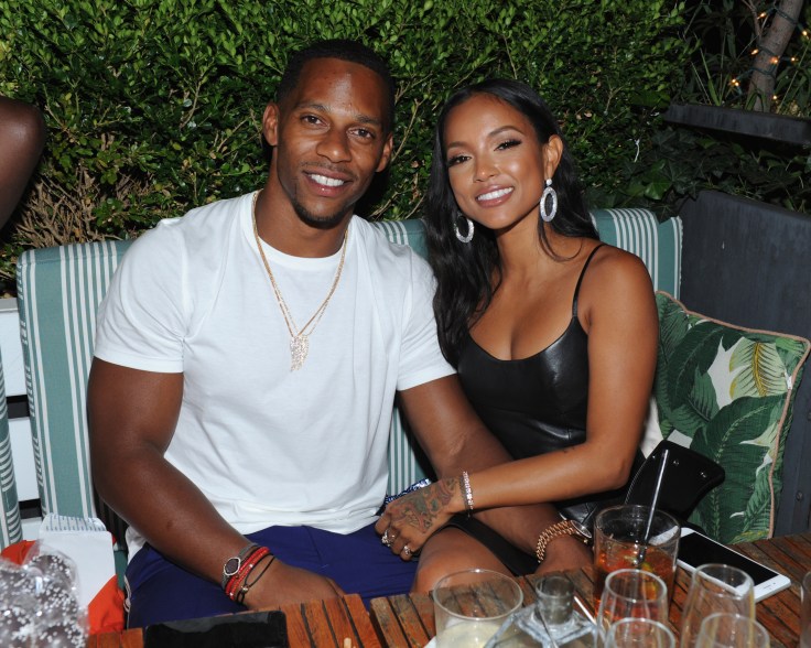 Victor Cruz and Karrueche Tran attend the Republic Records VMA after party.