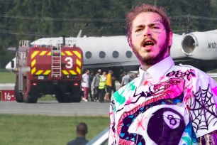 Post Malone's plane is seen making an emergency landing in Newburgh, NY.