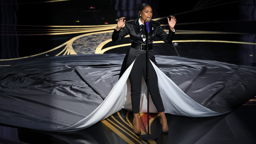 And Jennifer Hudson performed "I'll Fight" during the Oscars while wearing a custom Pamella Roland tuxedo with a dramatic train.