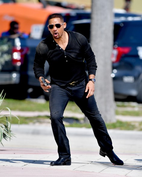 Will Smith gets ready to run while filming the third installment of "Bad Boys" in Miami.