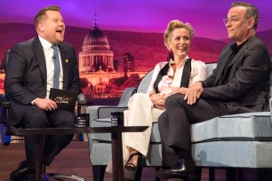 James Corden with Gillian Anderson and Tom Hanks