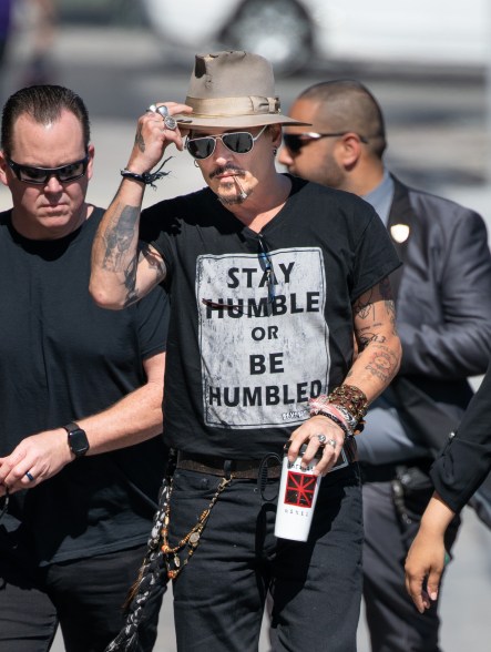 Johnny Depp serves a reminder to "stay humble" while entering "Jimmy Kimmel Live."