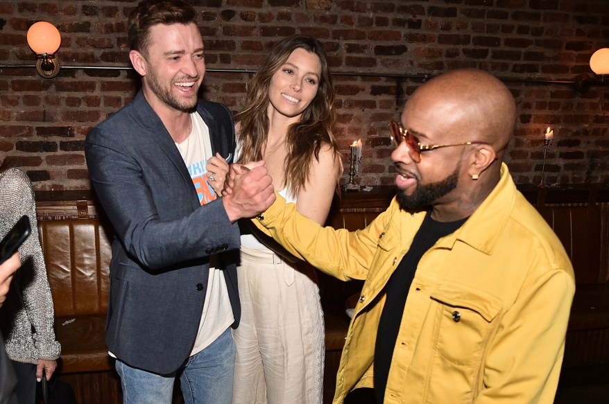 Justin Timberlake, Jessica Biel and Jermaine Dupri attend dinner in celebration of Dallas Austin being inducted into the Songwriters Hall of Fame at Sadelle's in New York.