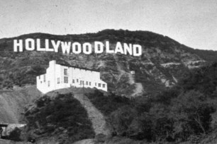 The Hollywood sign (which originally read "Hollywoodland") circa 1925