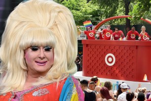 Lady Bunny and Target at the 2018 Pride March in New York