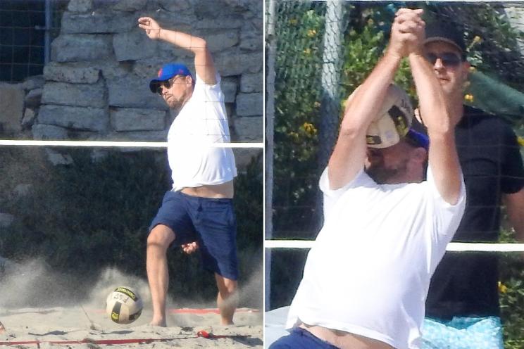 Leonardo DiCaprio playing volleyball in Malibu, California.