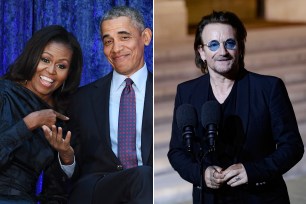 Michelle Obama, Barack Obama and Bono