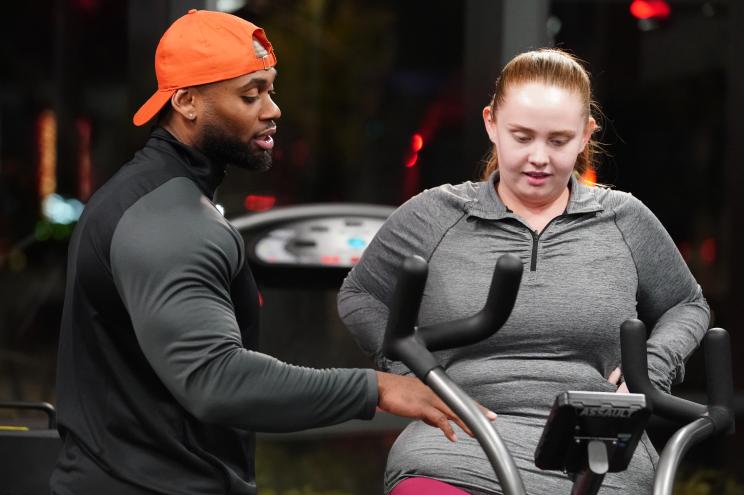 Trainer Corey Calliet and contestant Hayley Herms during her episode of "Revenge Body"