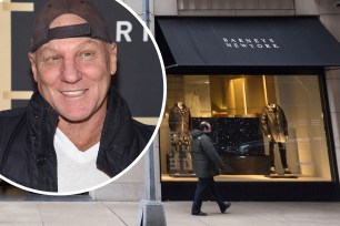 Steve Madden (Inset) and the facade of Barney's New York.