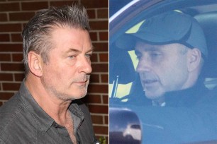 Alec Baldwin, left, after his arrest for allegedly punching Wojciech Cieszkowski, right, over a parking space.