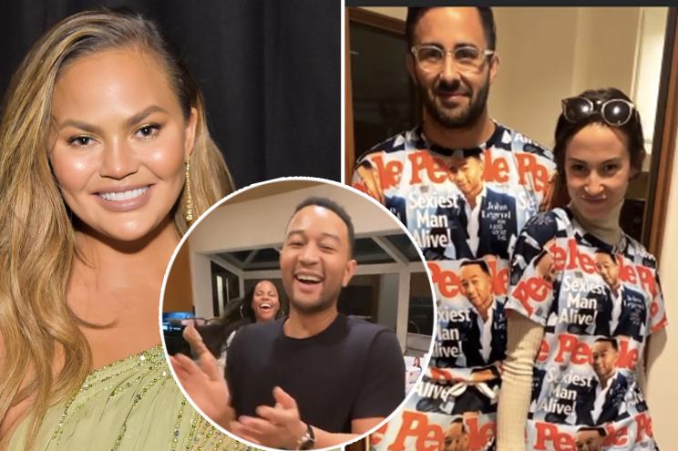 Chrissy Teigen surprised John legend with his "People" cover on pajamas.