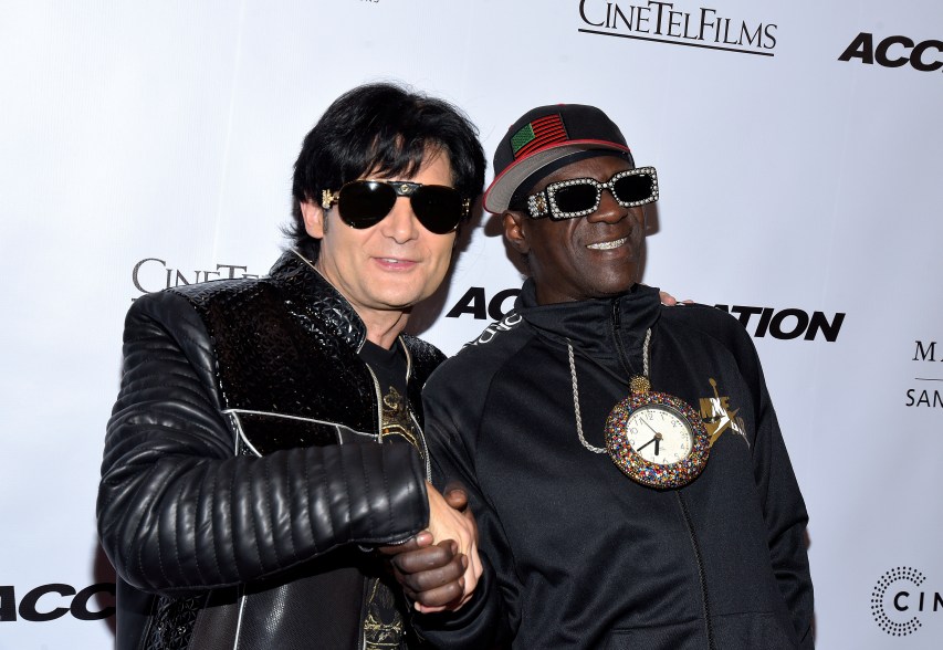 Corey Feldman and Flavor Flav attend the premiere of the film "Acceleration" in Santa Monica, California.