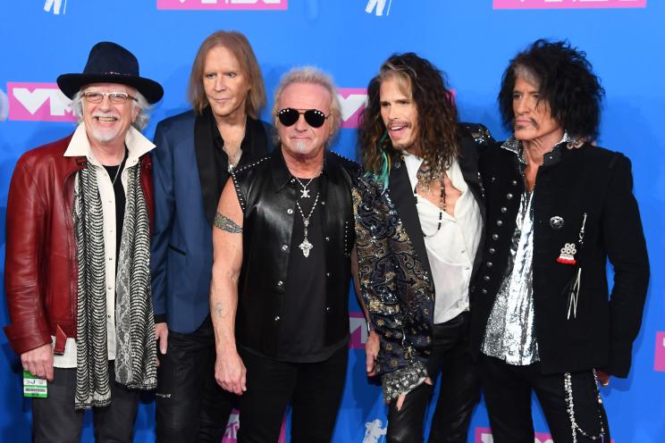 Brad Whitford, Tom Hamilton, Joey Kramer, Joe Perry, and Steven Tyler of Aerosmith