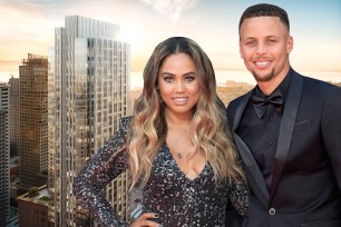 Steph Curry and Ayesha Curry in front of their new home